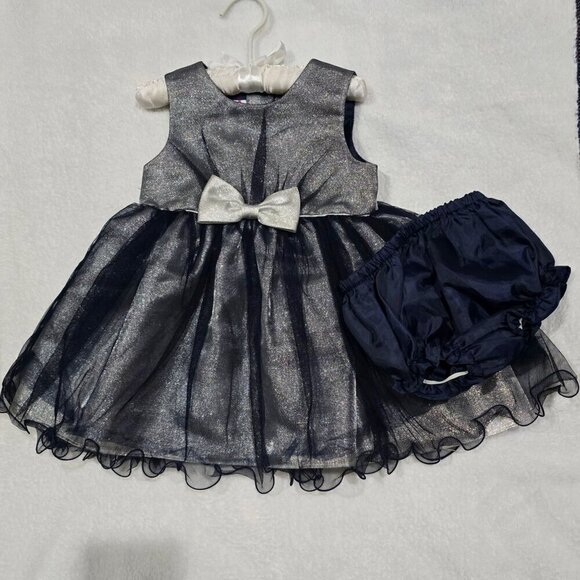 Rosenau Baby Dress Set 18M – Silver Bodice, Navy Mesh Skirt & Bloomers | Silver - Picture 3 of 9